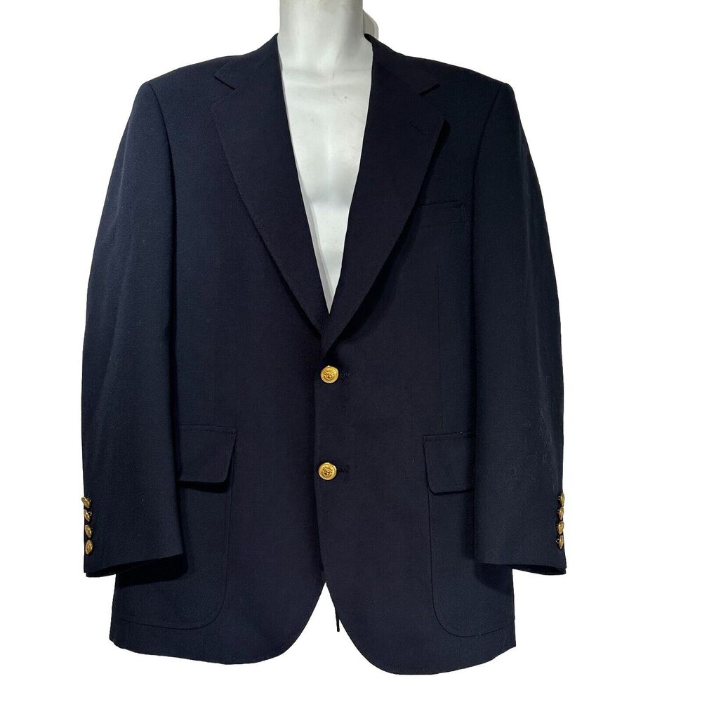 Wimbledon by Racquet Club Blue Wool Blend Gold Button Blazer Sport Coat